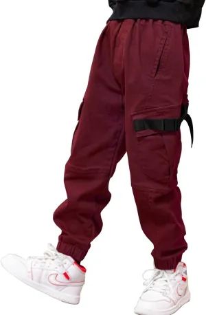Boys Cargo Pants Cotton Casual Pants Elastic Waist Hiking School Uniform Sweatpants Joggers