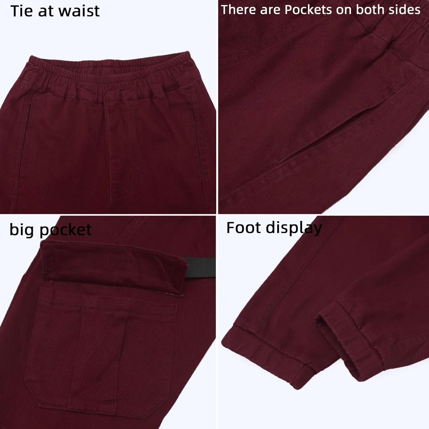 Boys Cargo Pants Cotton Casual Pants Elastic Waist Hiking School Uniform Sweatpants Joggers