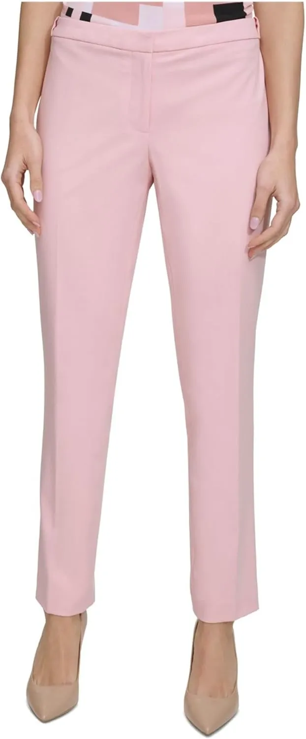 Calvin Klein Womens Mid Rise Tapered Leg Straight Leg Pants Pink 8