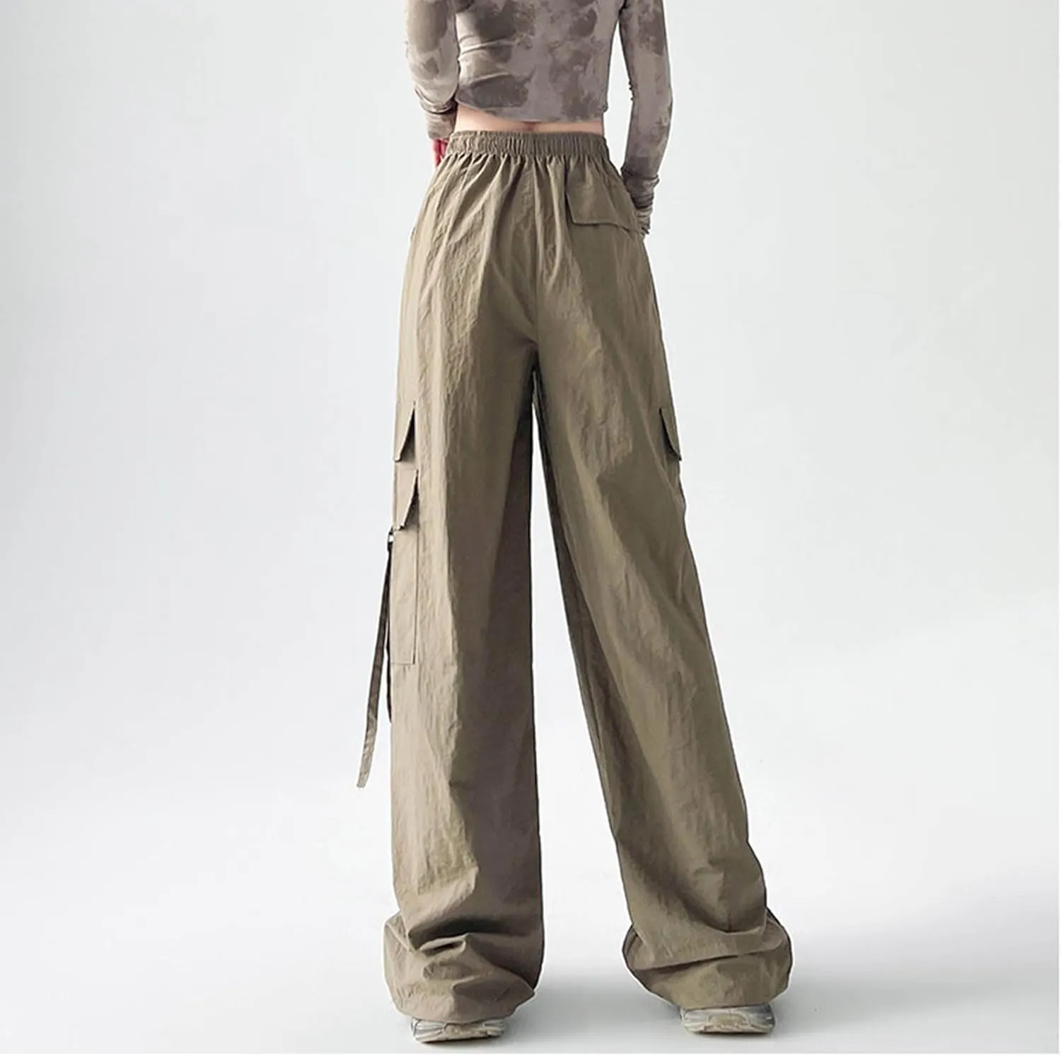 Cargo Pants for Women Summer Wide Leg Pants Elastic High Waist Loose Fit Comfy Casual Trousers with Pockets 2025