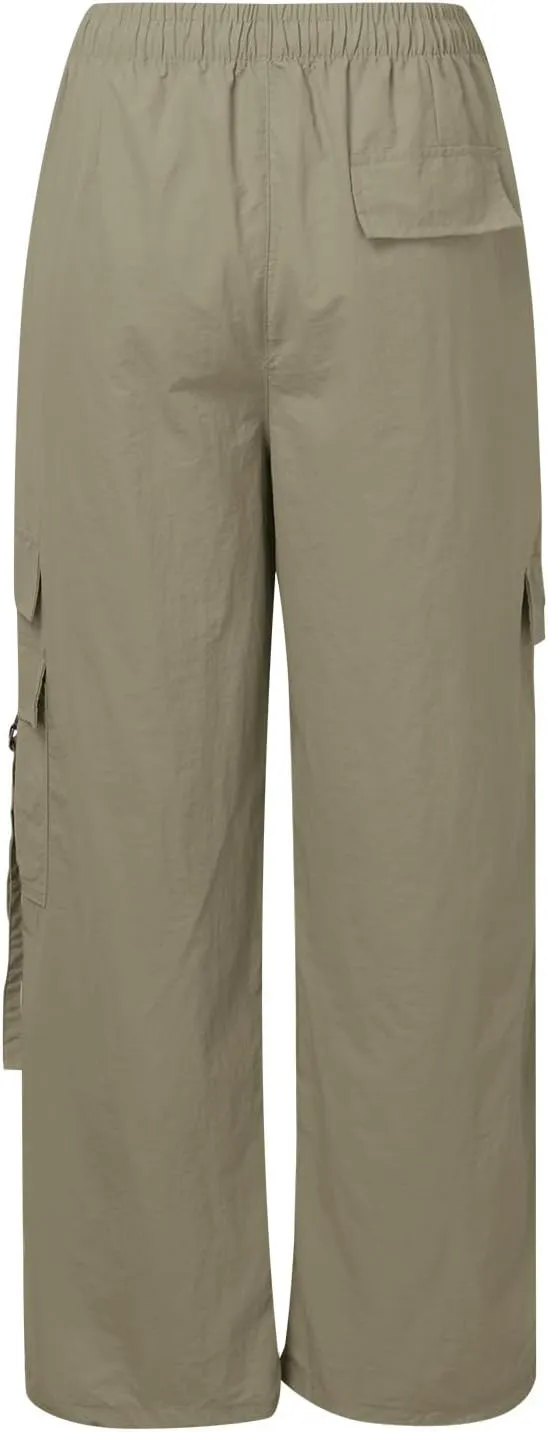 Cargo Pants for Women Summer Wide Leg Pants Elastic High Waist Loose Fit Comfy Casual Trousers with Pockets 2025