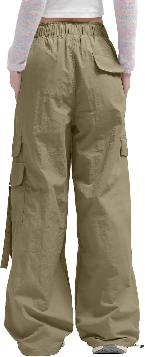 Cargo Pants for Women Summer Wide Leg Pants Elastic High Waist Loose Fit Comfy Casual Trousers with Pockets 2025
