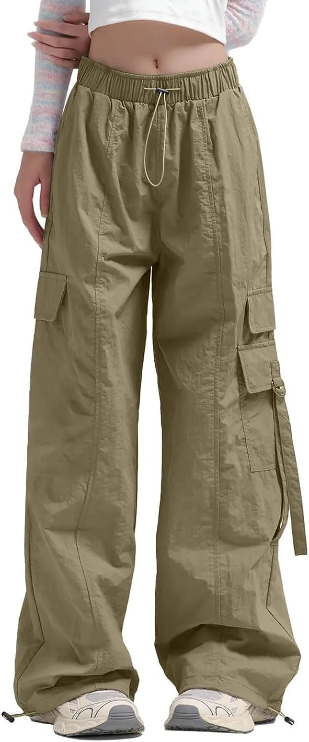 Cargo Pants for Women Summer Wide Leg Pants Elastic High Waist Loose Fit Comfy Casual Trousers with Pockets 2025