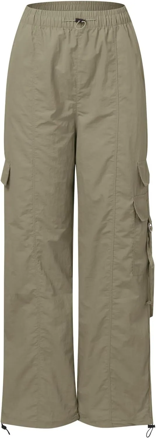 Cargo Pants for Women Summer Wide Leg Pants Elastic High Waist Loose Fit Comfy Casual Trousers with Pockets 2025