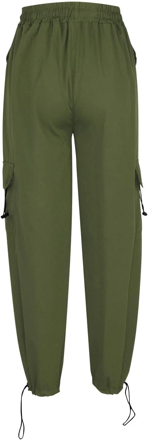 Cargo Pants Women High Waist Wide Leg Casual Pants with Pockets Stretchy Drawstring Baggy Fashion Y2k Hiking Trousers