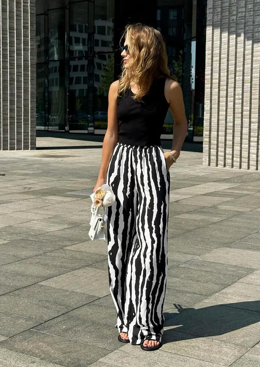 CCTOO Striped Wide Leg Pants for Women Summer 2025 Palazzo Pants for Women Casual Low Waist Lounge Pants with Pockets