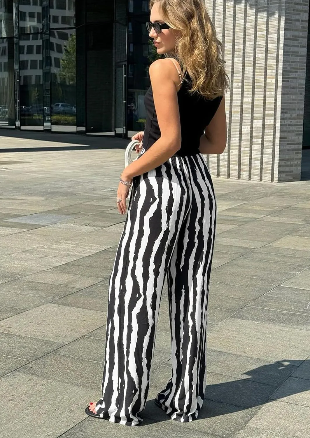 CCTOO Striped Wide Leg Pants for Women Summer 2025 Palazzo Pants for Women Casual Low Waist Lounge Pants with Pockets