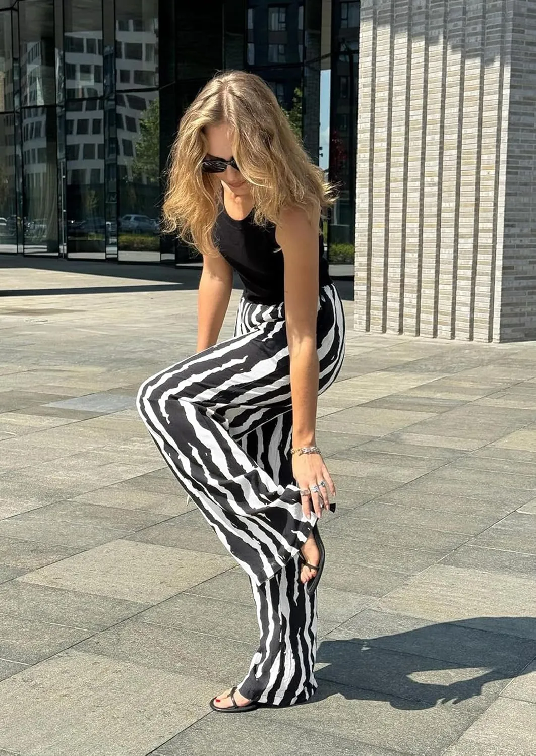 CCTOO Striped Wide Leg Pants for Women Summer 2025 Palazzo Pants for Women Casual Low Waist Lounge Pants with Pockets