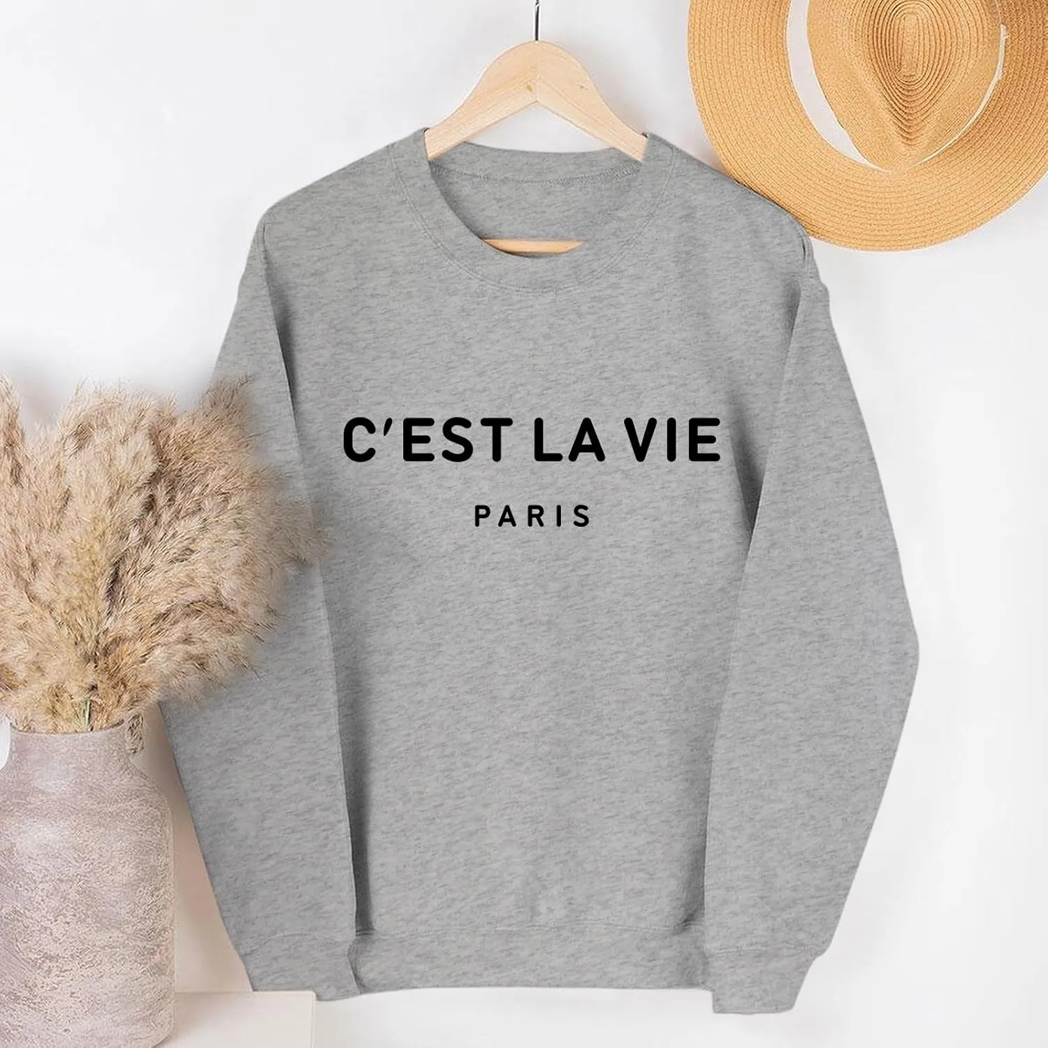 C'est La Vie Paris Sweatshirt For Women Oversized Graphic Crewneck Hoodie Casual Long Sleeve Shirt Pullover Tops