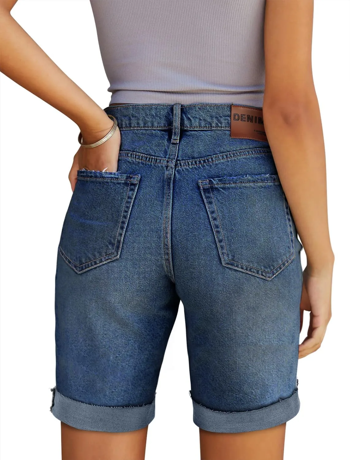 CHICZONE Womens Bermuda Jean Shorts Stretchy Mid Waisted Denim Shorts with Pockets