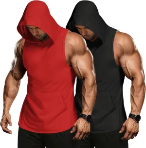 COOFANDY Men's 2 Pack Workout Hooded Tank Tops Bodybuilding Muscle Cut Off T Shirt Sleeveless Gym Hoodies