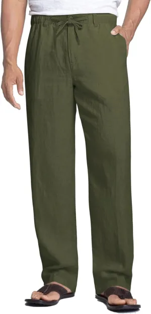 COOFANDY Men's Casual Linen Pants Elastic Waist Drawstring Beach Summer Pants Lightweight Linen Trousers