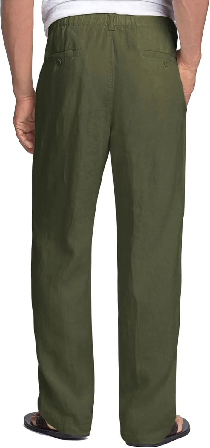 COOFANDY Men's Casual Linen Pants Elastic Waist Drawstring Beach Summer Pants Lightweight Linen Trousers