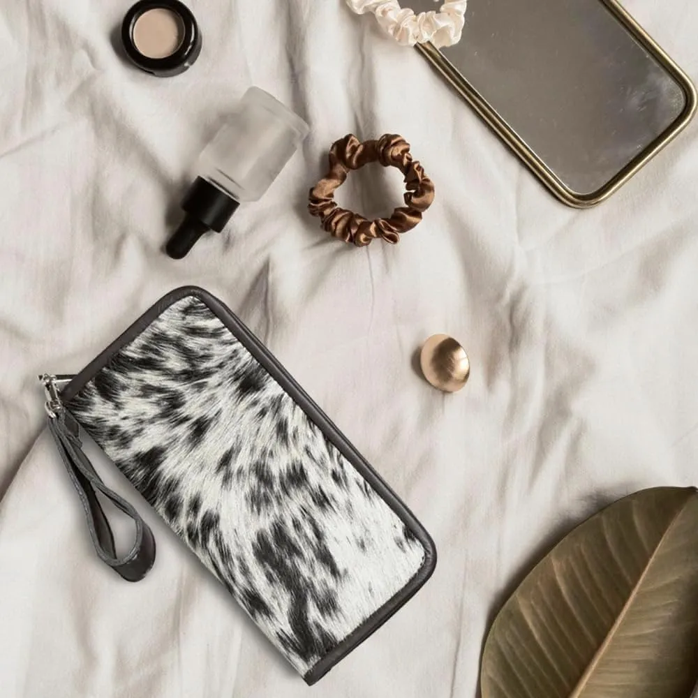 Cowhide Wallet for Women, Cow Skin Zipper Leather Clutch, Western Wristlet Hand Purse, Mothers Day Gift, Fur Wallets for Her