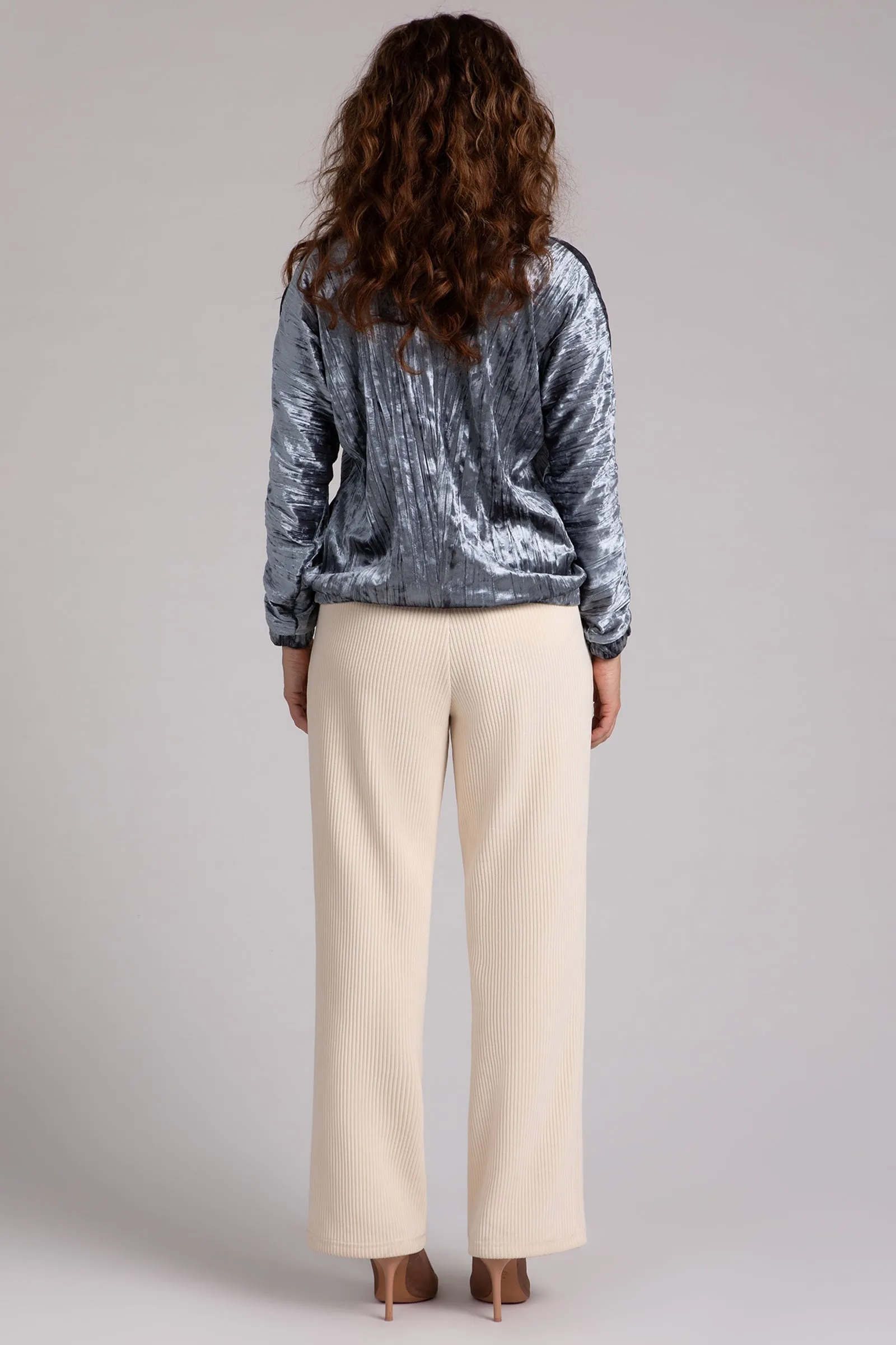 Crinkle Velvet Funnel Neck Top | Gunmetal