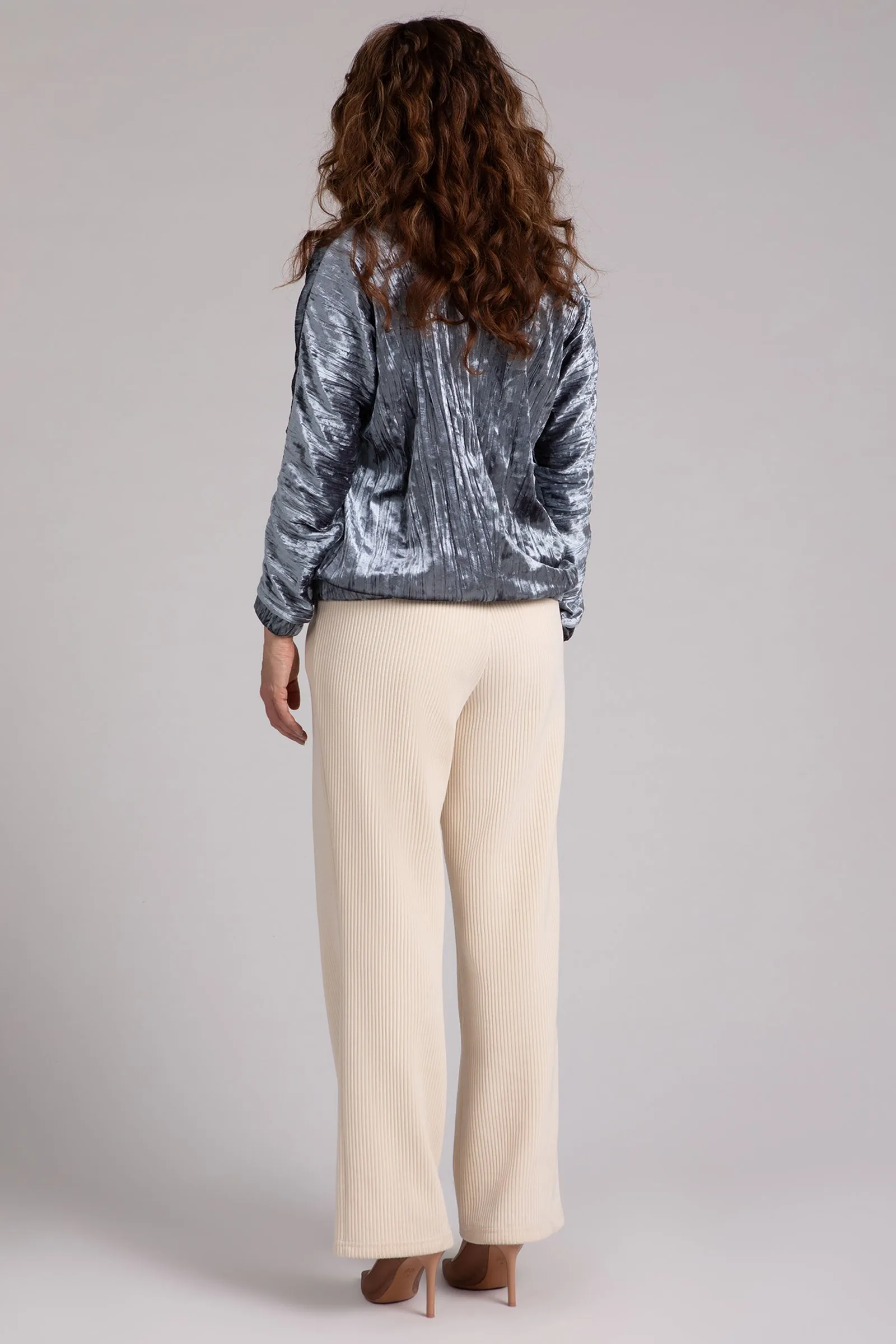 Crinkle Velvet Funnel Neck Top | Gunmetal