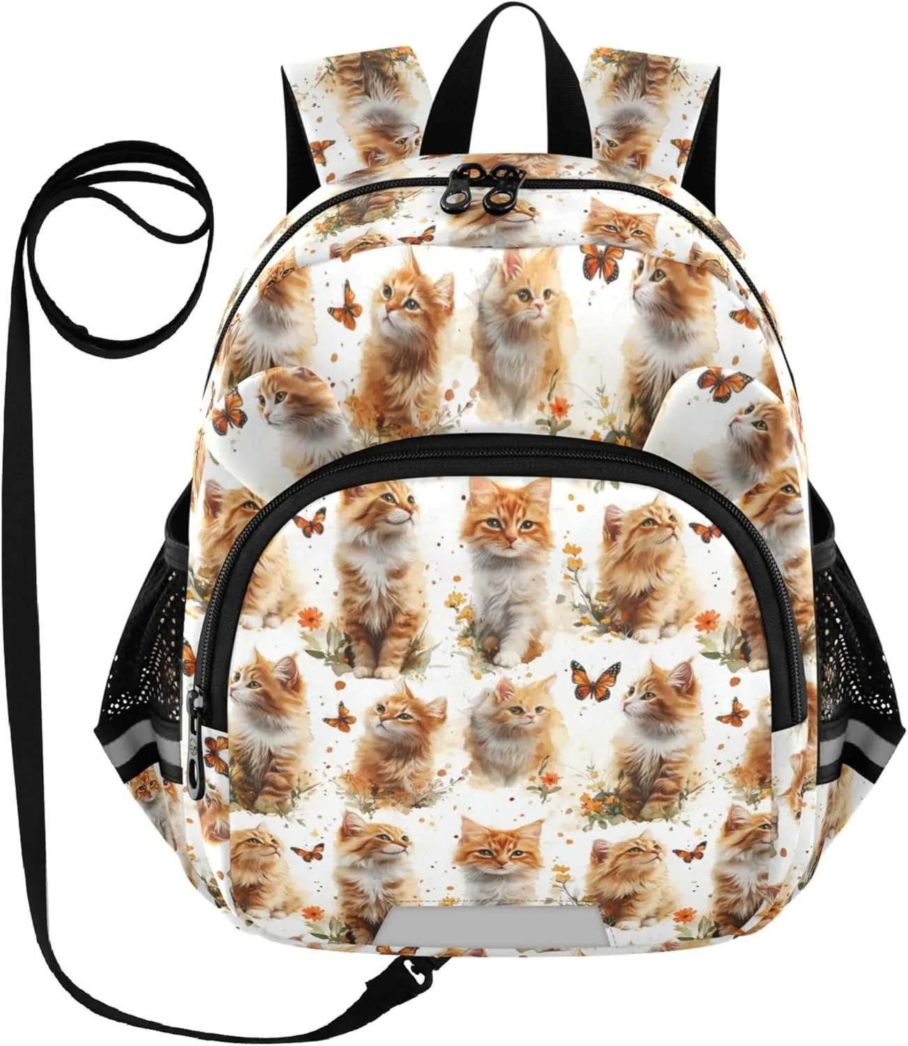 Cute Ears Kids Daily Backpack Leash Boys Girls Anti-Lost Personalized Toddler Toy Bag with Reflective Strip M Aesthetic Somali Cats White