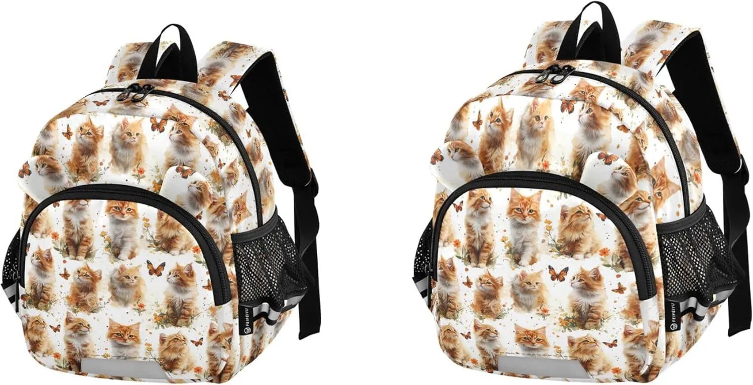 Cute Ears Kids Daily Backpack Leash Boys Girls Anti-Lost Personalized Toddler Toy Bag with Reflective Strip M Aesthetic Somali Cats White
