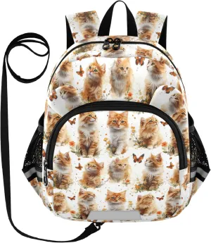 Cute Ears Kids Daily Backpack Leash Boys Girls Anti-Lost Personalized Toddler Toy Bag with Reflective Strip M Aesthetic Somali Cats White