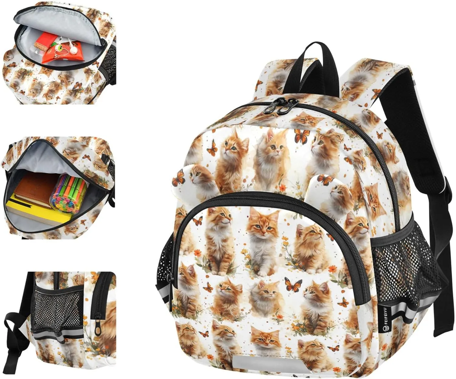 Cute Ears Kids Daily Backpack Leash Boys Girls Anti-Lost Personalized Toddler Toy Bag with Reflective Strip M Aesthetic Somali Cats White