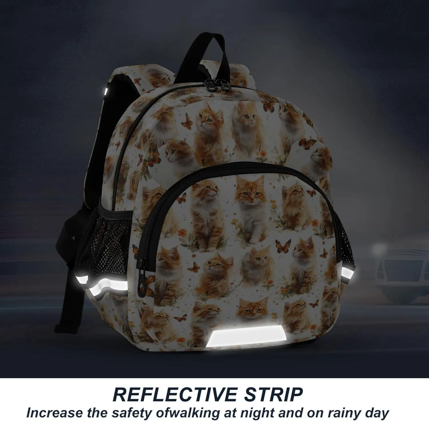 Cute Ears Kids Daily Backpack Leash Boys Girls Anti-Lost Personalized Toddler Toy Bag with Reflective Strip M Aesthetic Somali Cats White