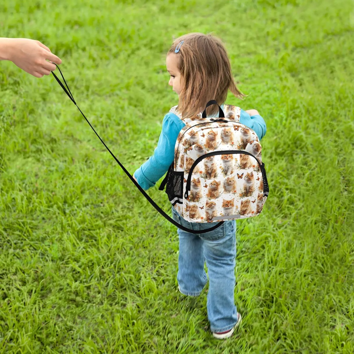 Cute Ears Kids Daily Backpack Leash Boys Girls Anti-Lost Personalized Toddler Toy Bag with Reflective Strip M Aesthetic Somali Cats White