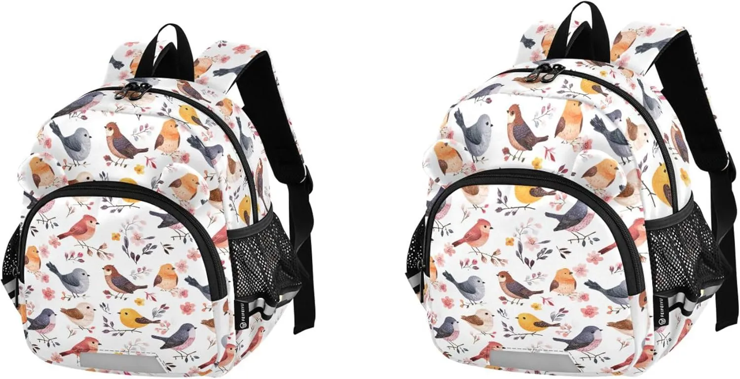 Cute Ears Kids Day Backpack Leash Kids Boy's/Girl's Anti-Lost Personalized Toddler Book Bag with Reflective Strip S Cartoon Sweet Bird White
