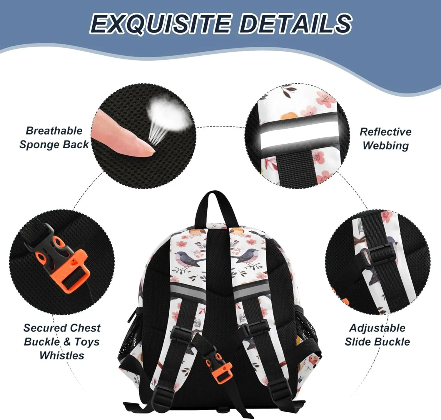 Cute Ears Kids Day Backpack Leash Kids Boy's/Girl's Anti-Lost Personalized Toddler Book Bag with Reflective Strip S Cartoon Sweet Bird White