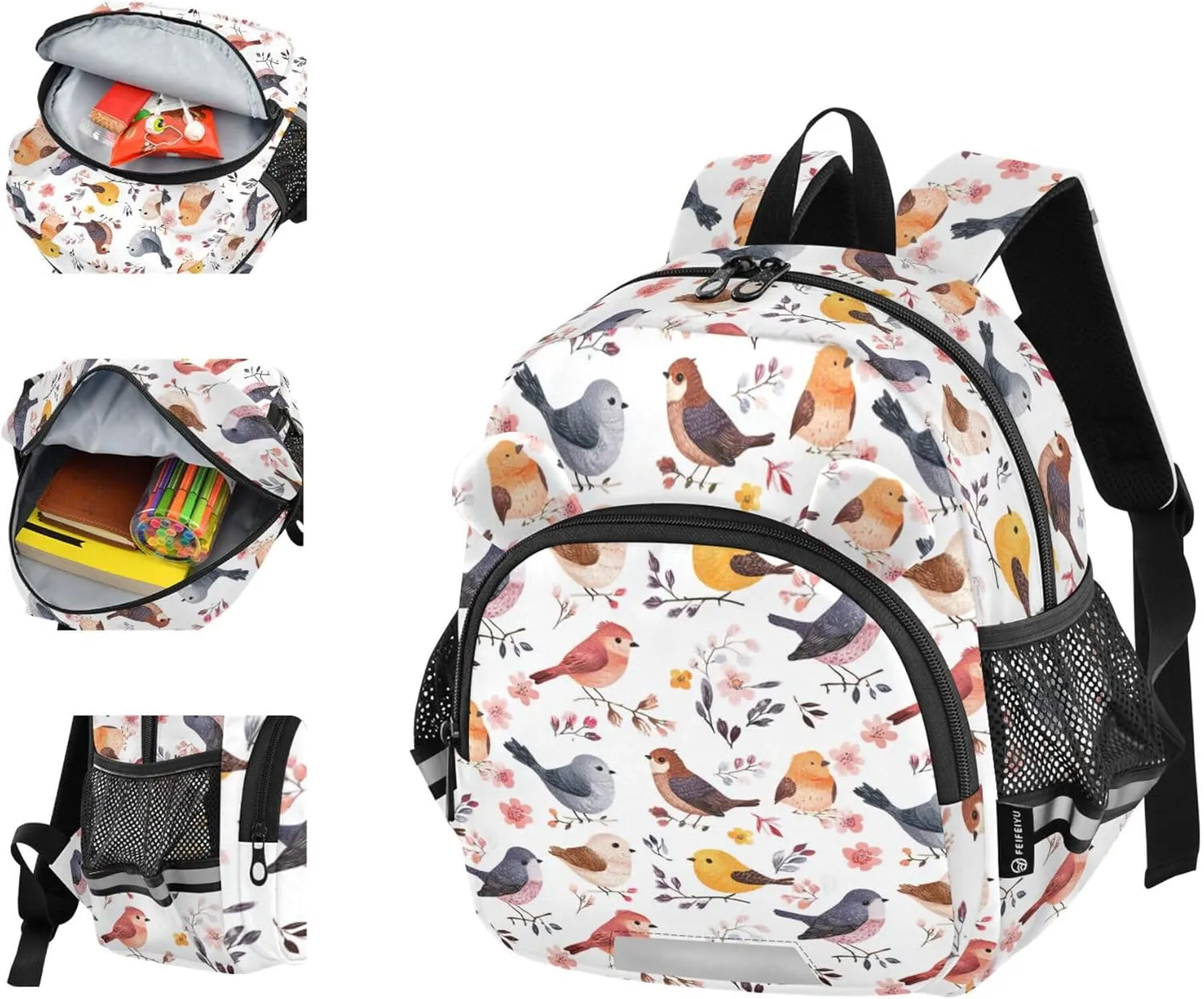 Cute Ears Kids Day Backpack Leash Kids Boy's/Girl's Anti-Lost Personalized Toddler Book Bag with Reflective Strip S Cartoon Sweet Bird White