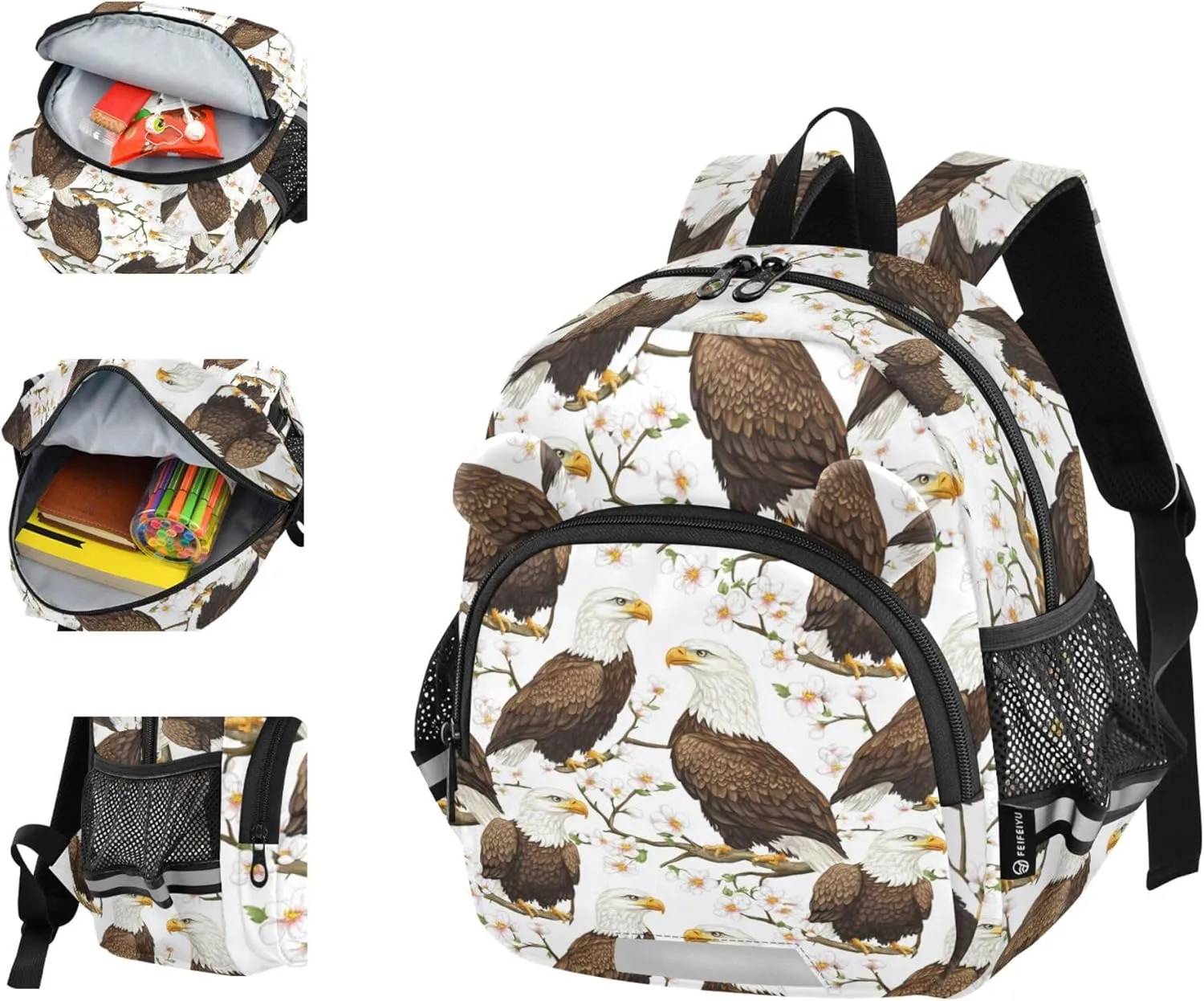 Cute Ears Toddler Daycare Backpack Leash Kids Boy's/Girl's Anti-Lost Personalized Mini Bookbag with Reflective Strip S Cartoon Sweet Bald Birds
