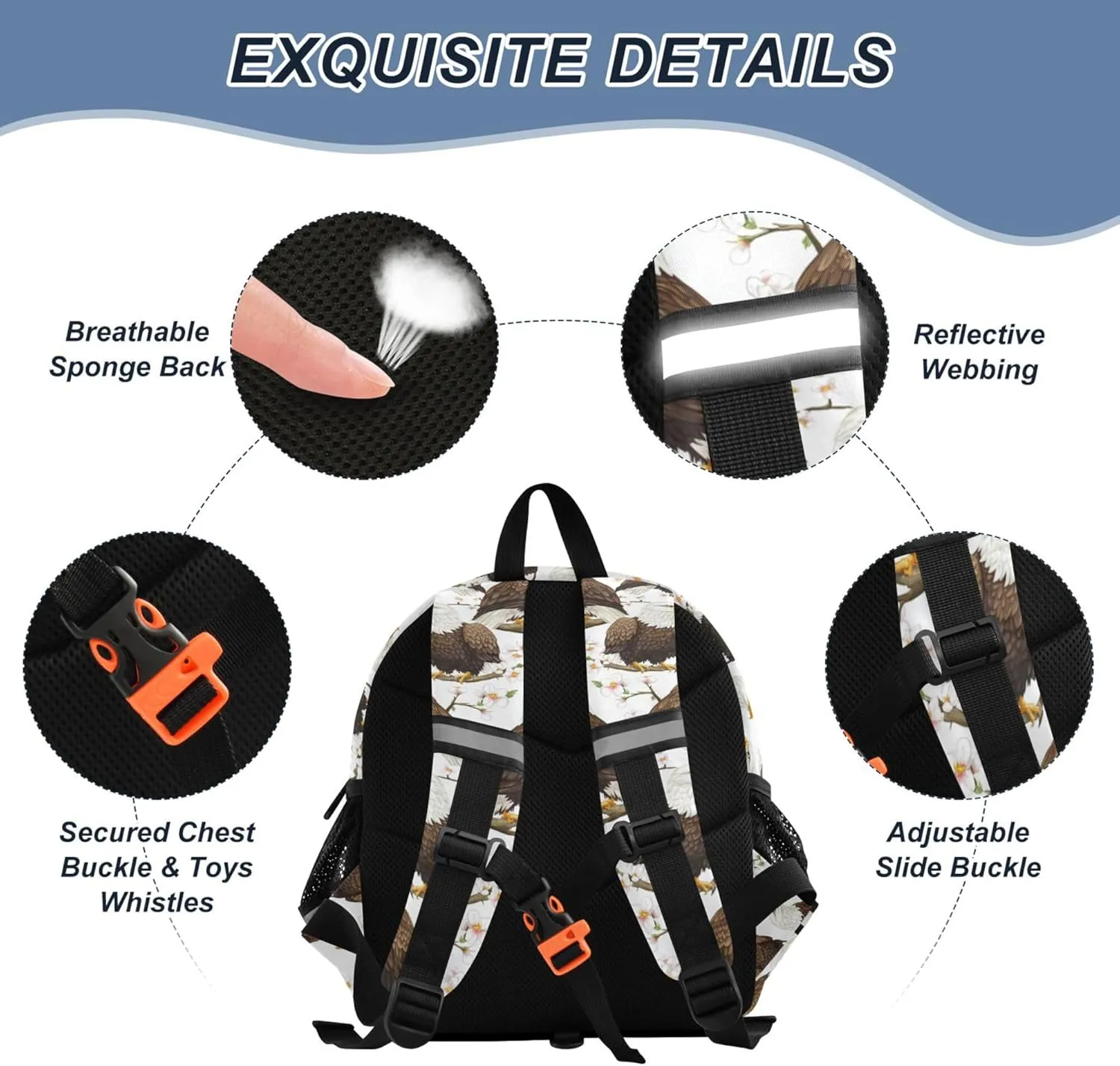 Cute Ears Toddler Daycare Backpack Leash Kids Boy's/Girl's Anti-Lost Personalized Mini Bookbag with Reflective Strip S Cartoon Sweet Bald Birds