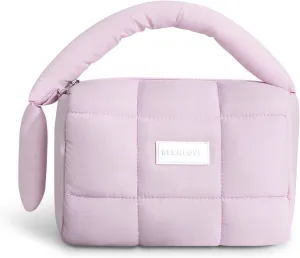 Cute Puffy Makeup Bag with Handle, Quilted Cosmetic Organizer Bag, Waterproof Travel Toiletry Pouch, Portable Handbag with Zipper for Women and Girls (Purple)