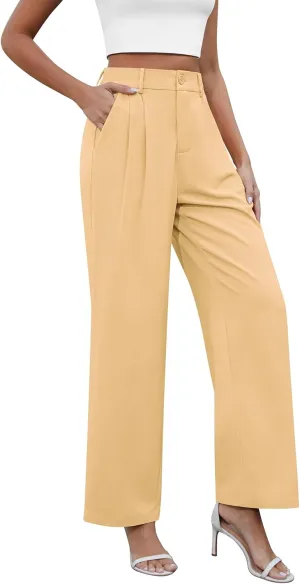 CZYINXIAN Women's Casual Business Work Wide Leg Pants Flowy High Waisted Suit Pants with Pockets