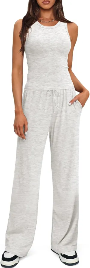 Darong Women's 2 Piece Outfits Lounge Sets Sleeveless Tank Tops Wide Leg Pants Sets Tracksuits Match Sets