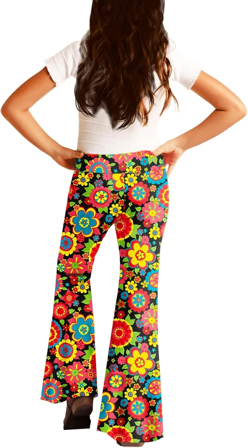 Deerose Girls Bell Bottom Floral Print Stretch Hippie Pants High Waist Flare Pants 5-14 Year