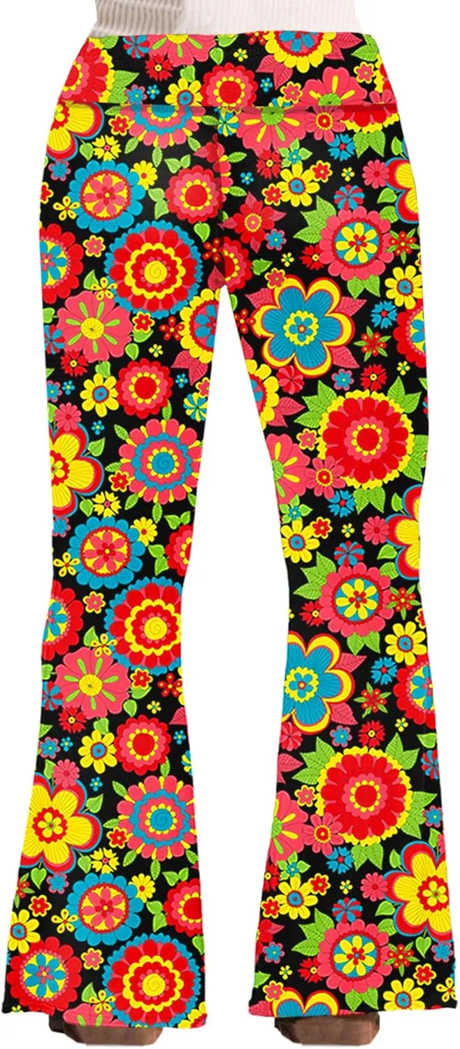 Deerose Girls Bell Bottom Floral Print Stretch Hippie Pants High Waist Flare Pants 5-14 Year