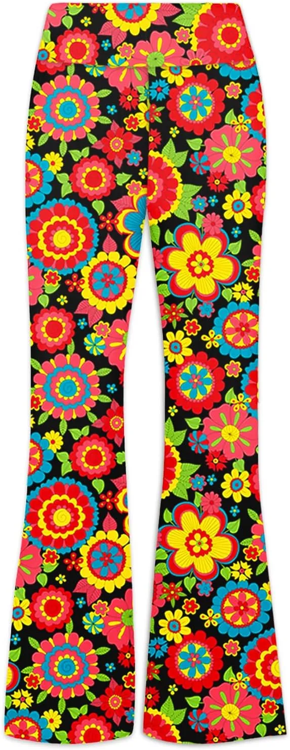 Deerose Girls Bell Bottom Floral Print Stretch Hippie Pants High Waist Flare Pants 5-14 Year