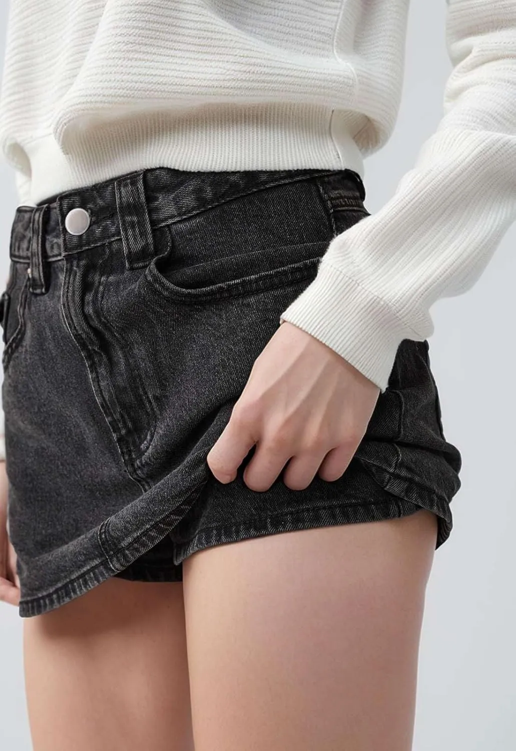 Denim Skort for Women with Shorts Stretchy Jean Skort Summer Casual High Waisted Denim Mini Skirt with Pockets