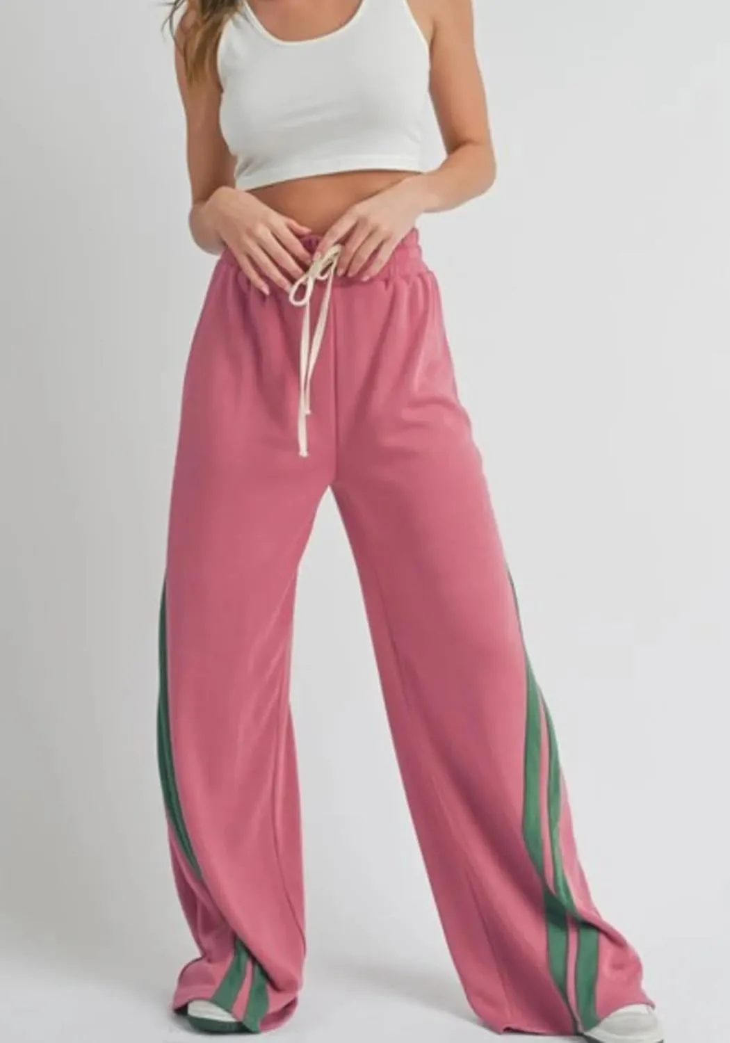 DINGANG High Waisted Casual Sweatpants Women Loose Wide Leg Elastic Waist Drawstring Cargo Striped Sweat Pants