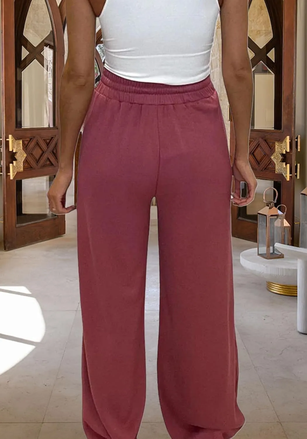 DINGANG High Waisted Casual Sweatpants Women Loose Wide Leg Elastic Waist Drawstring Cargo Striped Sweat Pants