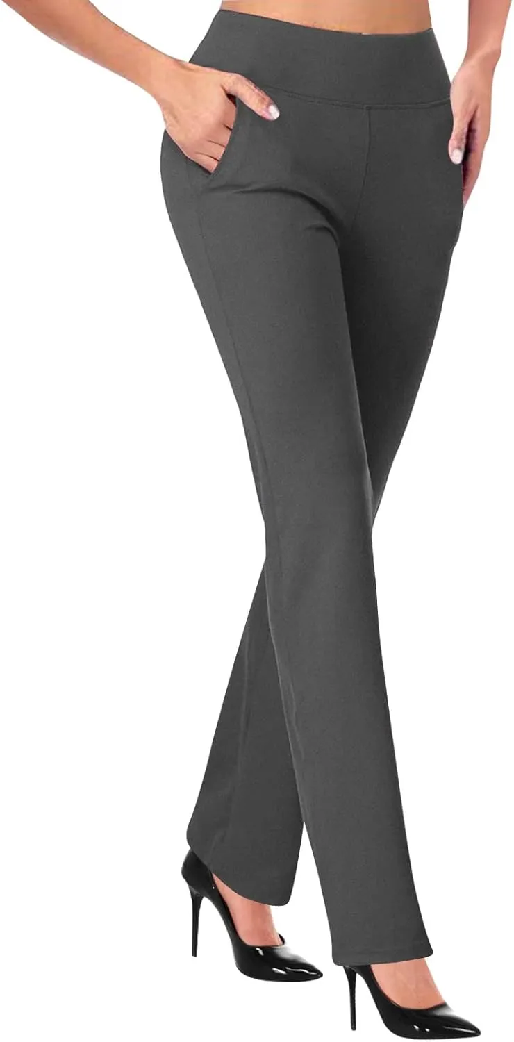 Dress Pants Women Business Casual Work Pants Solid High Waist Stretchy Trousers Bootcut Office Pull On Slacks with Pockets