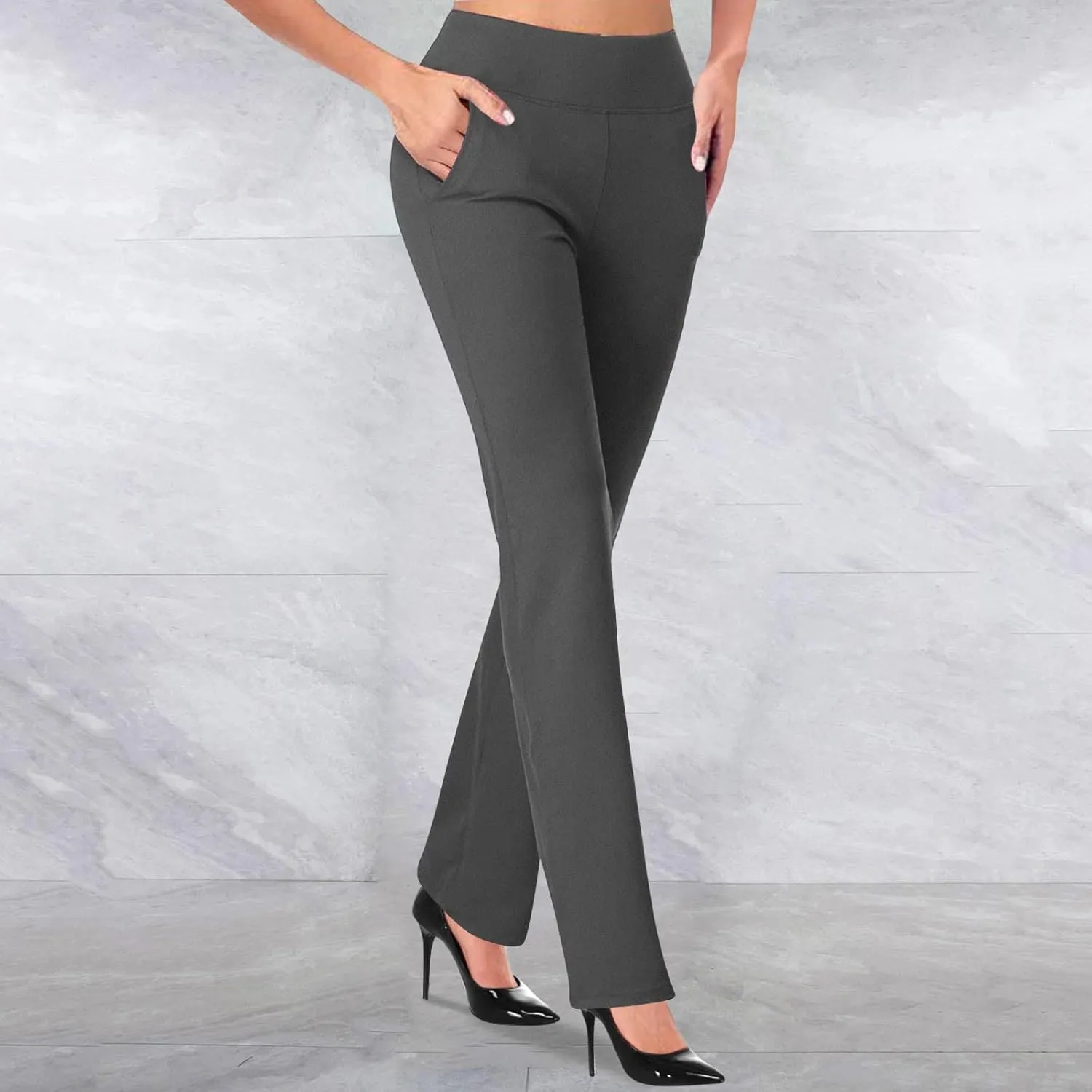 Dress Pants Women Business Casual Work Pants Solid High Waist Stretchy Trousers Bootcut Office Pull On Slacks with Pockets
