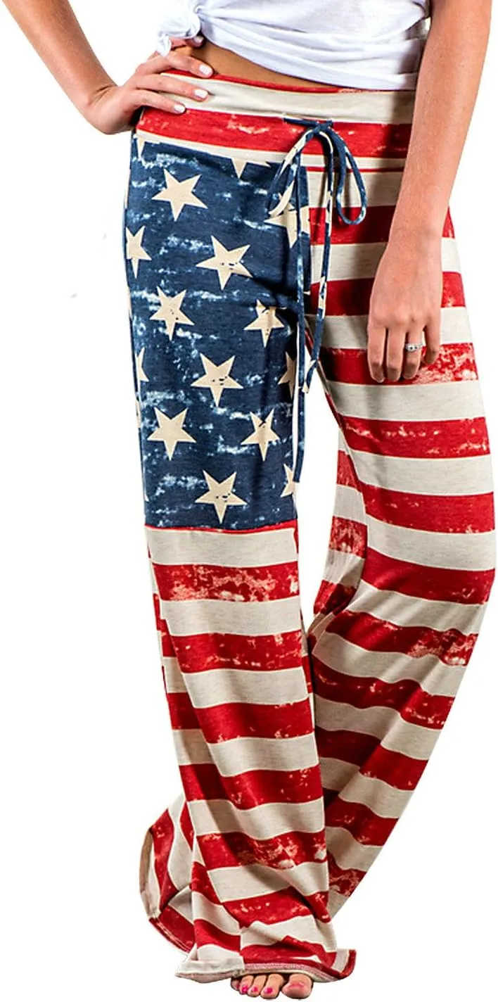 Elsofer Women's Pajama Lounge Pants Floral Print Comfy Casual Stretch Palazzo Drawstring Pj Bottoms Pants Wide Leg
