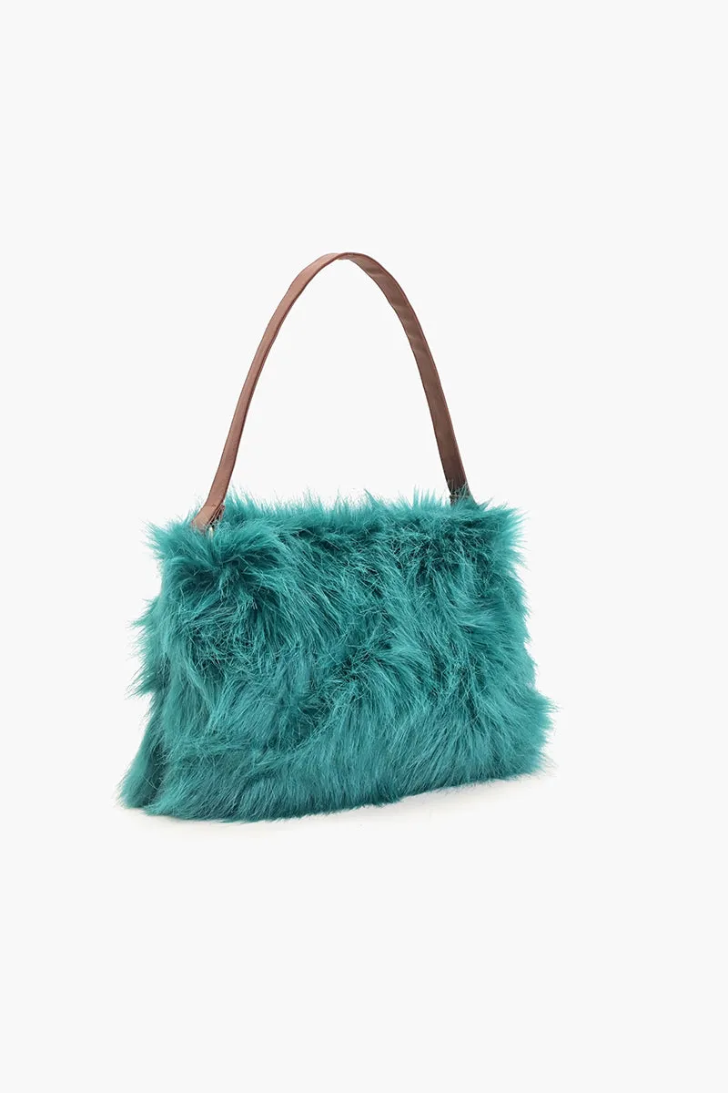 Emerald Envy Faux Fur Shoulder Bag