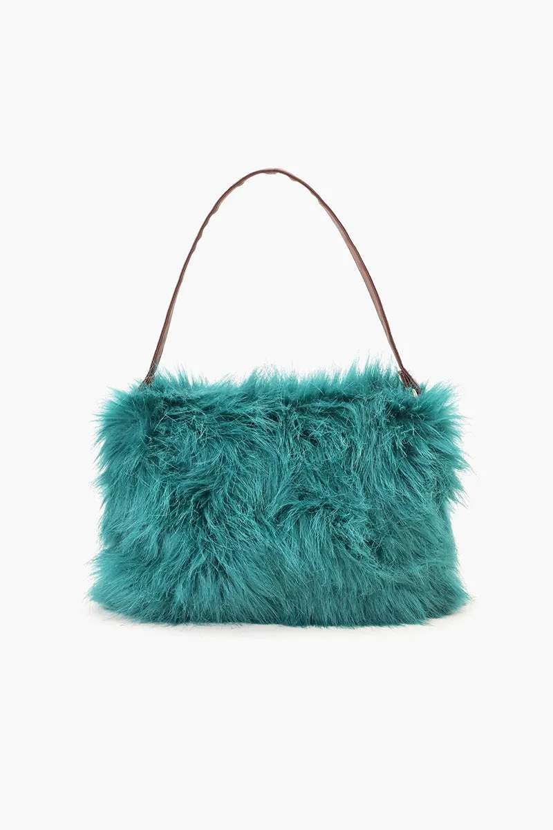Emerald Envy Faux Fur Shoulder Bag