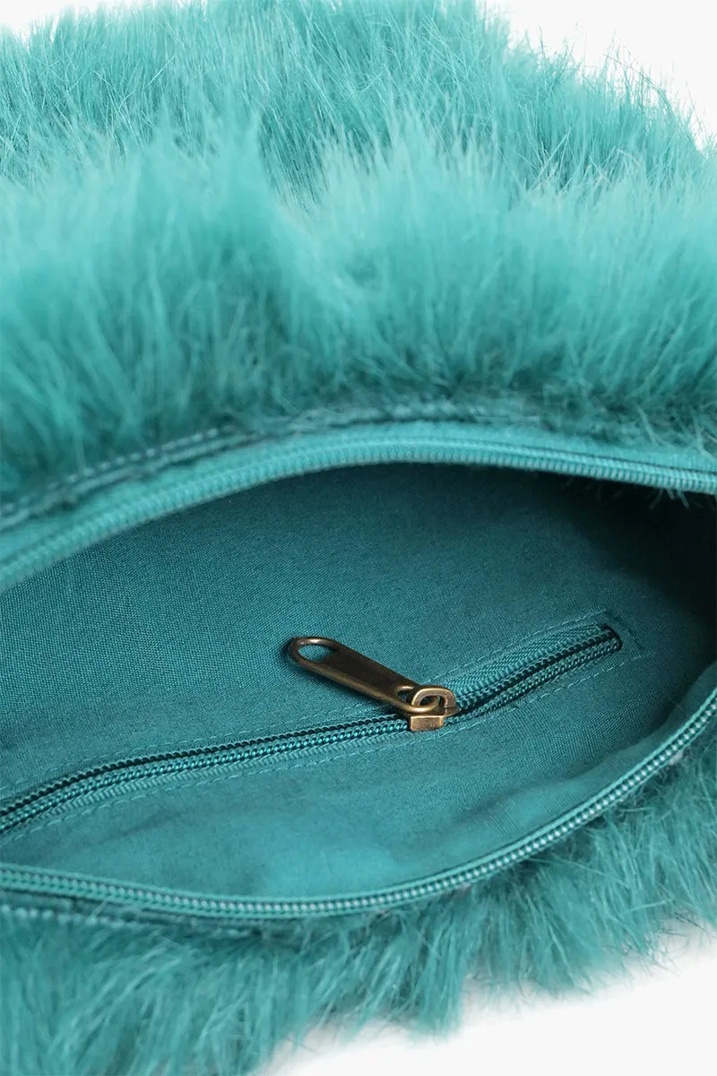 Emerald Envy Faux Fur Shoulder Bag