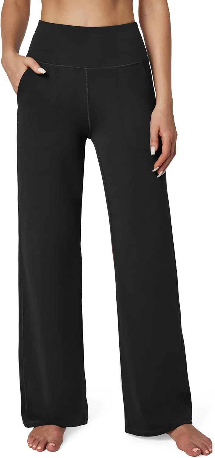 Ewedoos Wide Leg Yoga Pants for Women with Pockets Stretchy Work Dress Pants High Waisted Sweatpants Casual