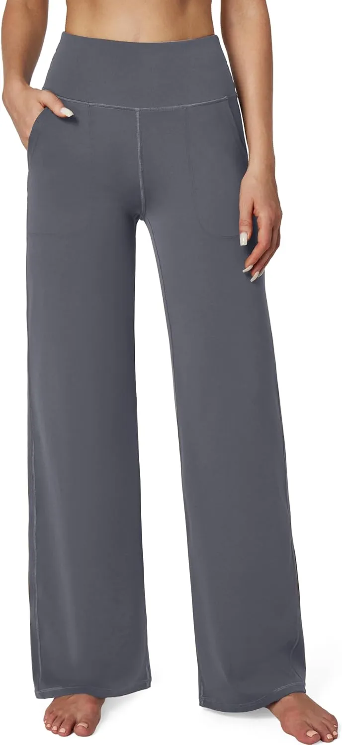 Ewedoos Wide Leg Yoga Pants for Women with Pockets Stretchy Work Dress Pants High Waisted Sweatpants Casual