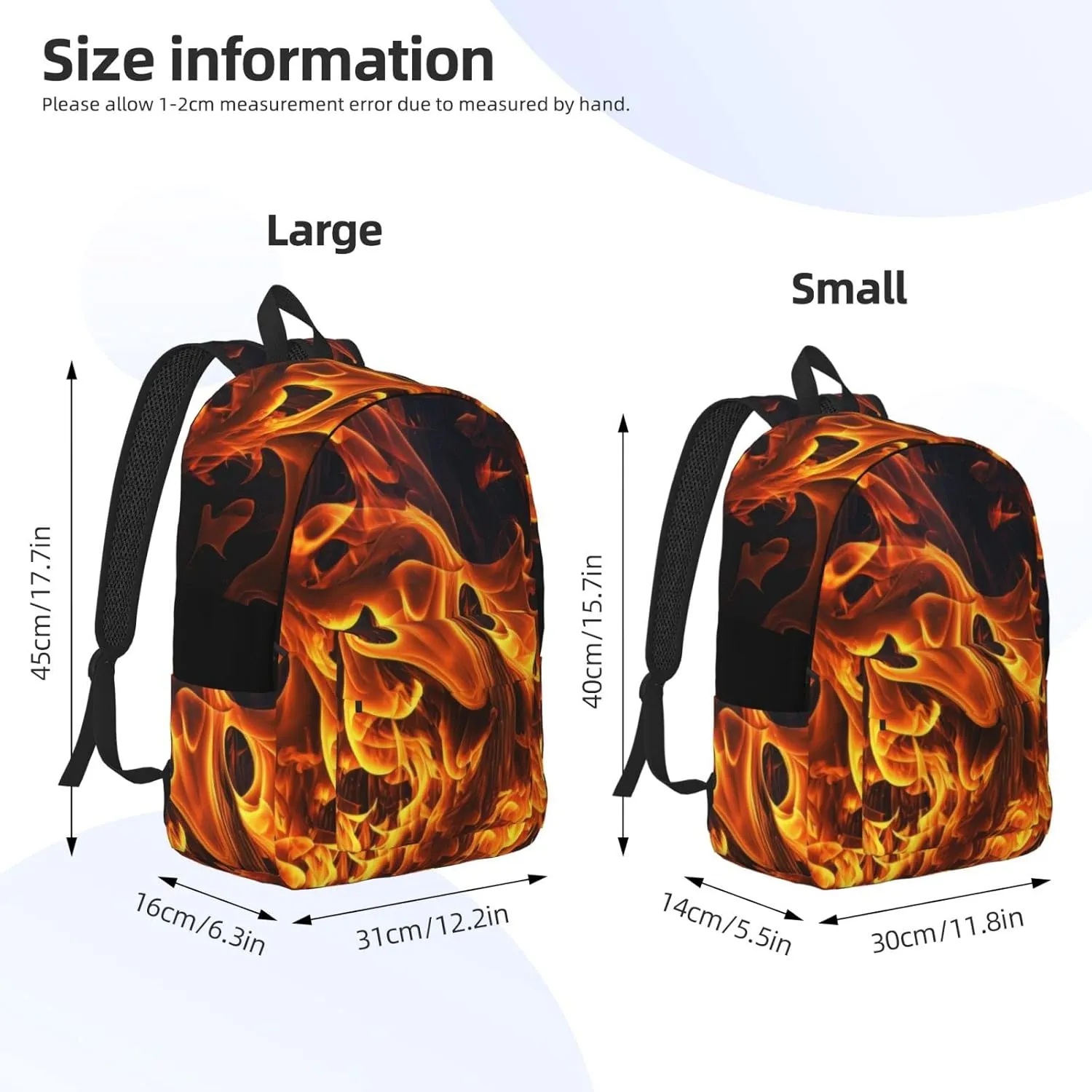 Flames Burning Fire Backpack with Adjustable Straps, Suitable for Travel Picnics Activities