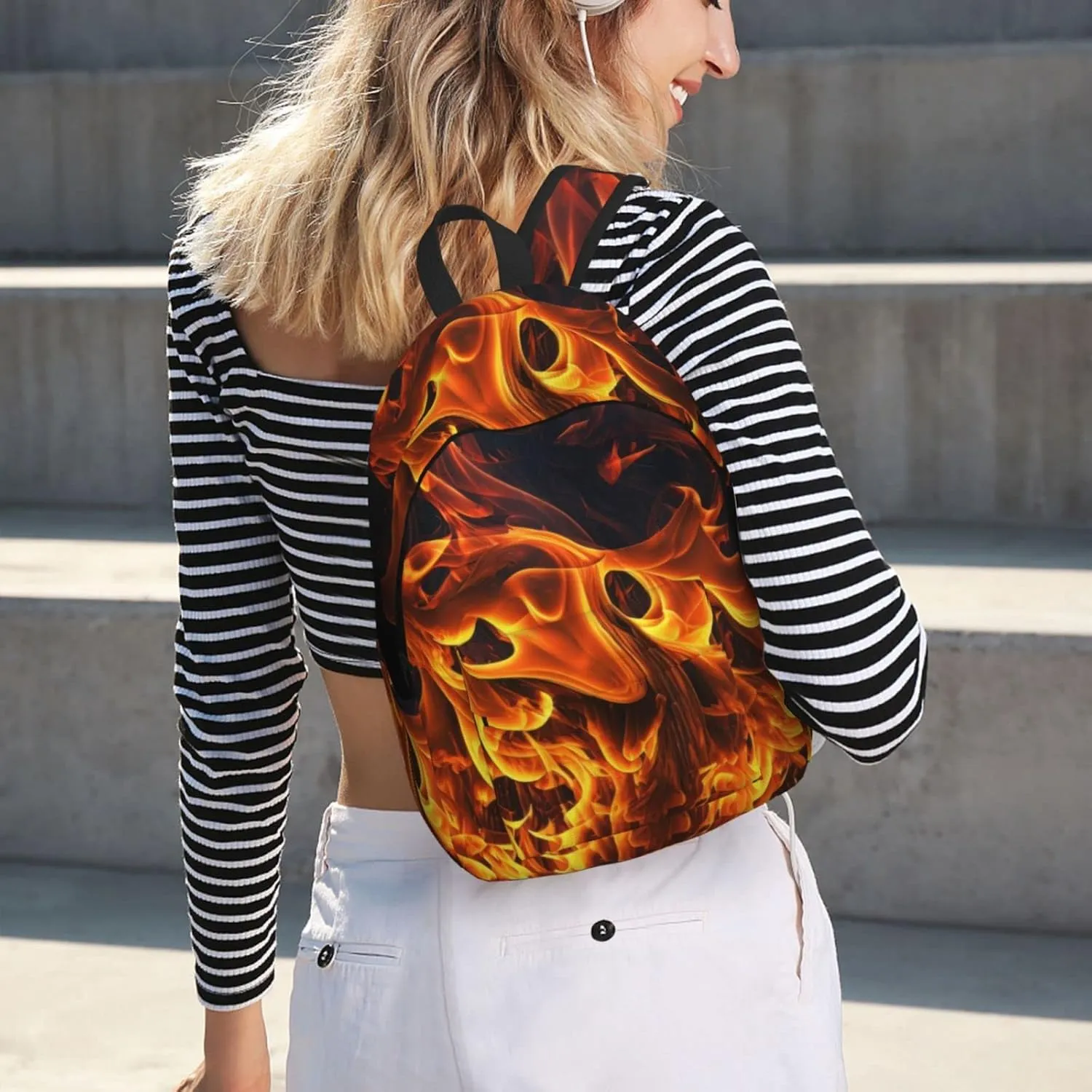 Flames Burning Fire Backpack with Adjustable Straps, Suitable for Travel Picnics Activities